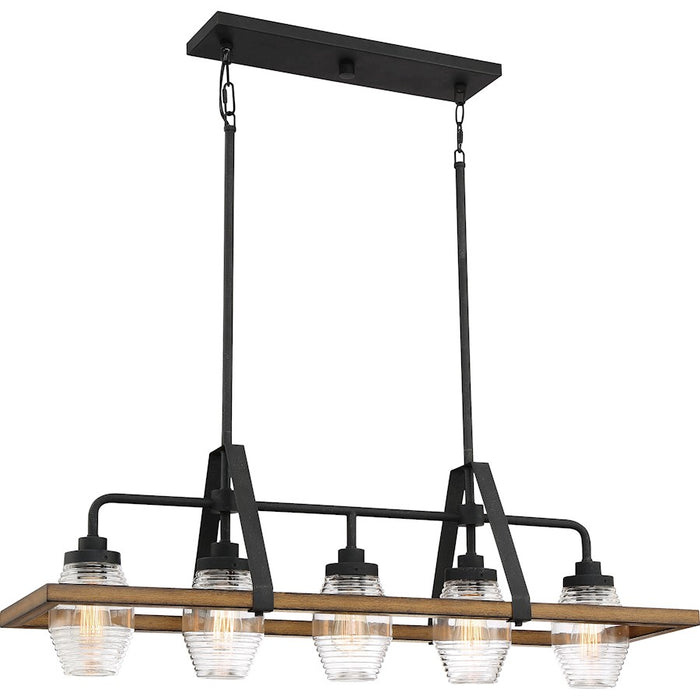 Quoizel Guilford Linear 5 Light Chandelier, Grey Ash/Clear Ribbed