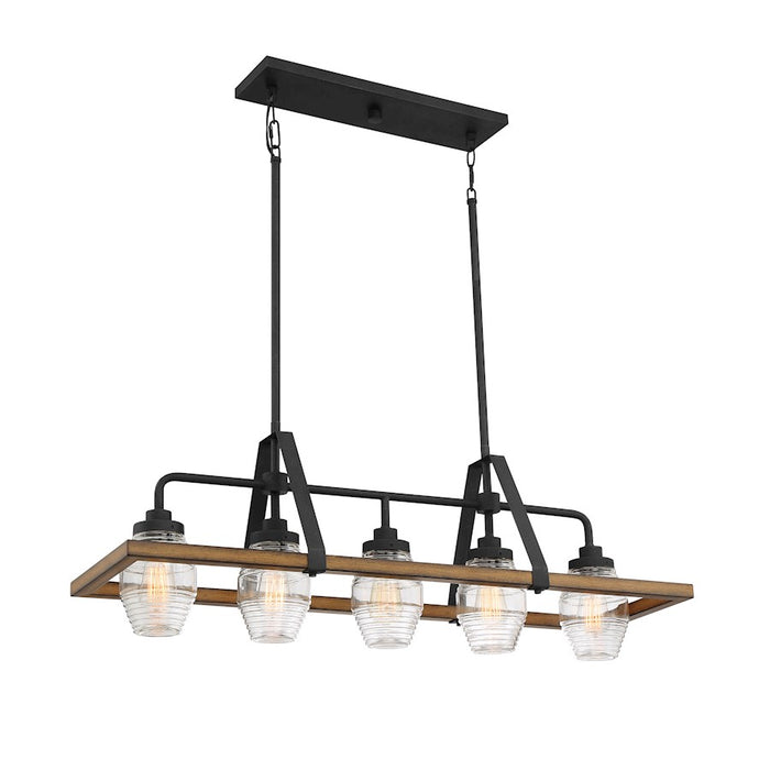 Quoizel Guilford Linear 5 Light Chandelier, Grey Ash/Clear Ribbed