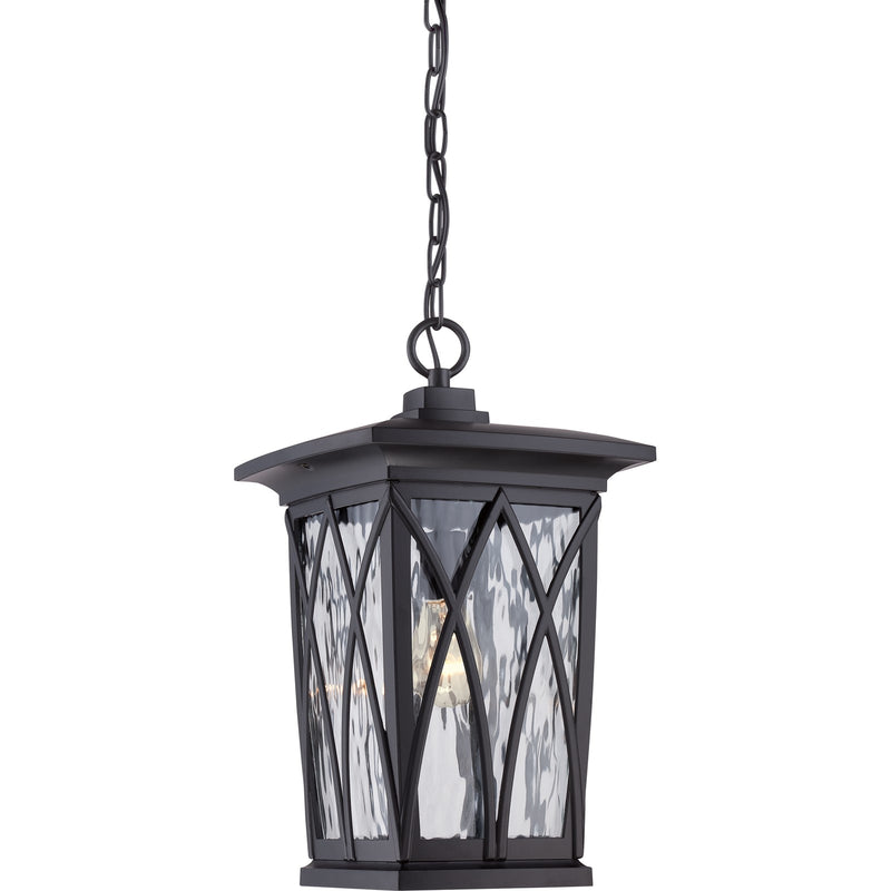 Quoizel Grover 10.5in 1-Light Outdoor Lantern | Craftsman Mystic Black and Clear Water Glass | Front Porch & Entryway | Model GVR1910K