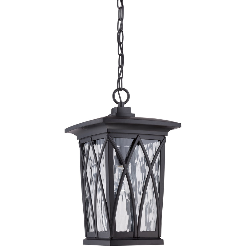 Quoizel Grover 10.5in 1-Light Outdoor Lantern | Craftsman Mystic Black and Clear Water Glass | Front Porch & Entryway | Model GVR1910K