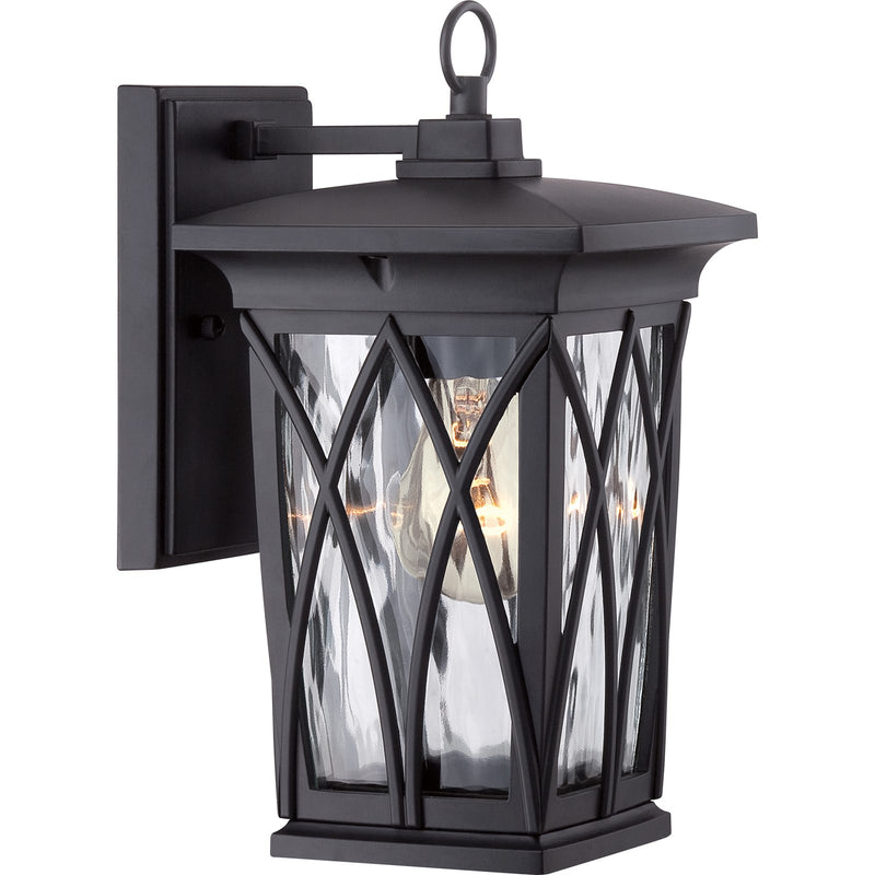 Quoizel Grover 6.5in 1-Light Outdoor Lantern | Craftsman Mystic Black and Clear Water Glass | Front Porch & Entryway | Model GVR8406K