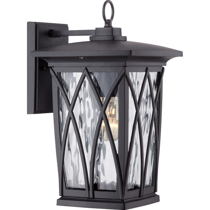 Quoizel Grover 8.5in 1-Light Outdoor Lantern | Craftsman Mystic Black and Clear Water Glass | Front Porch & Entryway | Model GVR8408K