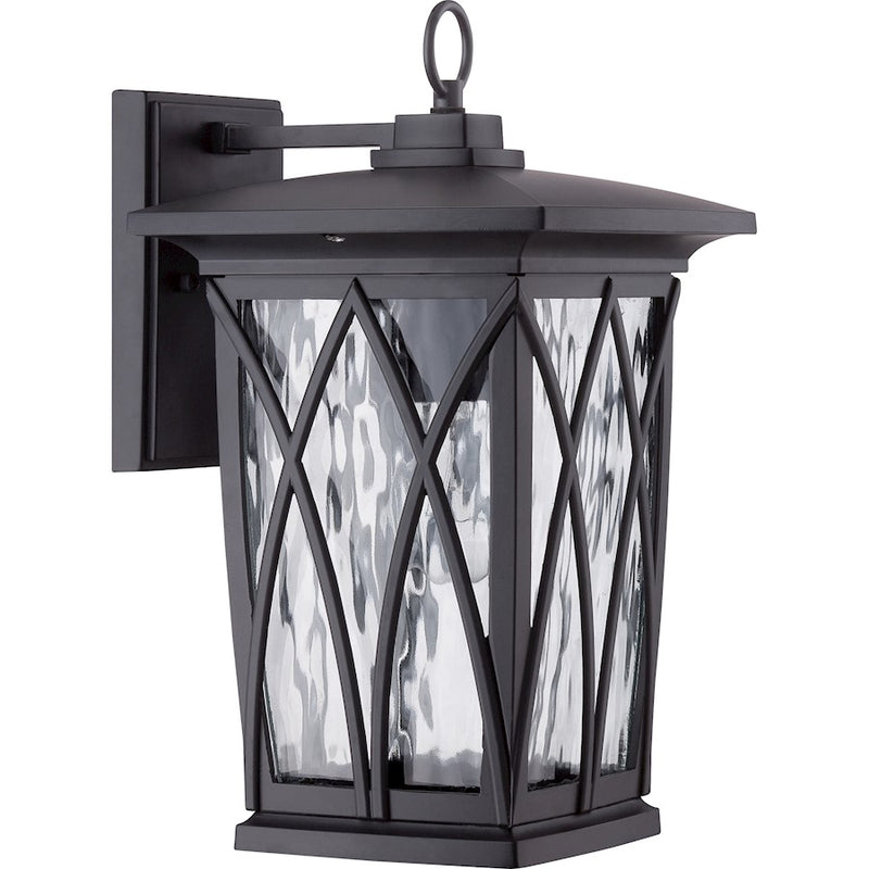 Quoizel Grover 8.5in 1-Light Outdoor Lantern | Craftsman Mystic Black and Clear Water Glass | Front Porch & Entryway | Model GVR8408K