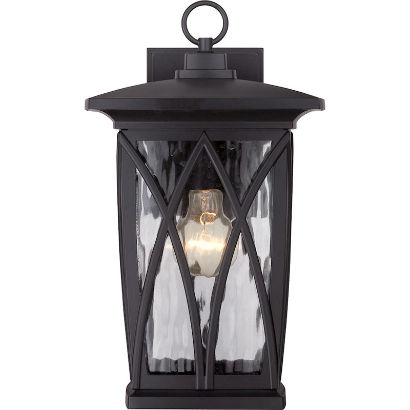 Quoizel Grover 8.5in 1-Light Outdoor Lantern | Craftsman Mystic Black and Clear Water Glass | Front Porch & Entryway | Model GVR8408K