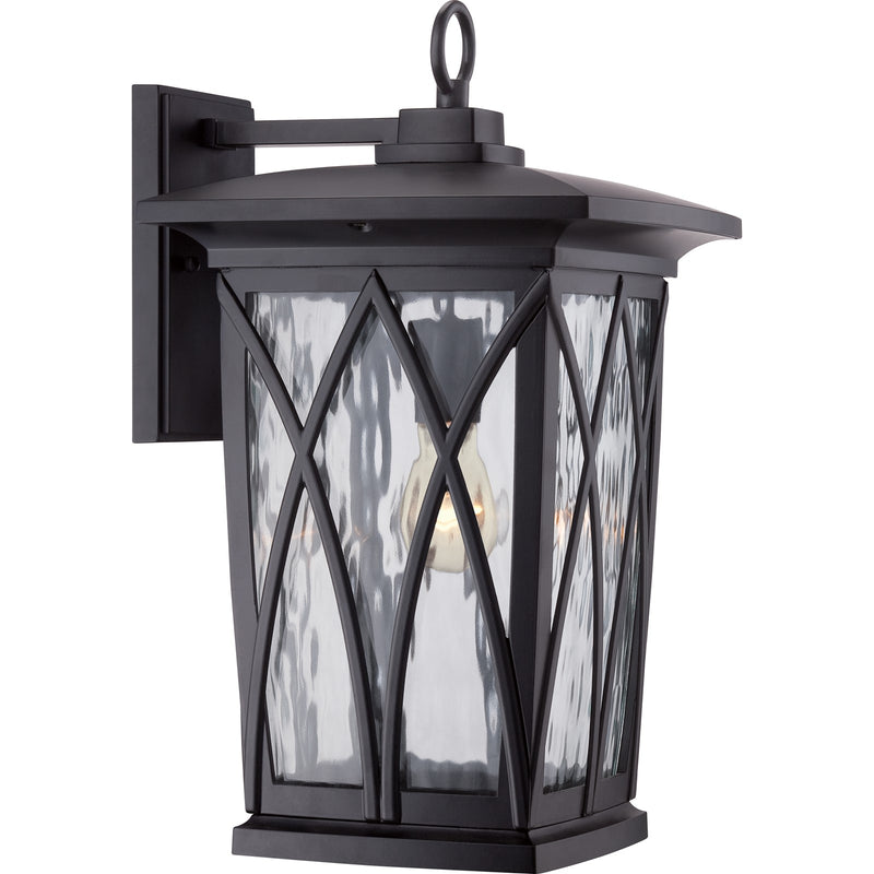 Quoizel Grover 10.5in 1-Light Outdoor Lantern | Craftsman Mystic Black and Clear Water Glass | Front Porch & Entryway | Model GVR8410K