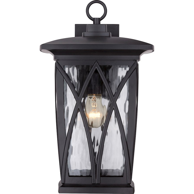Quoizel Grover 10.5in 1-Light Outdoor Lantern | Craftsman Mystic Black and Clear Water Glass | Front Porch & Entryway | Model GVR8410K
