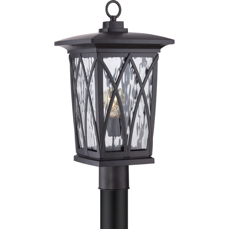 Quoizel Grover 10.5in 1-Light Outdoor Wall Lantern | Craftsman Mystic Black and Clear Water Glass | Front Porch & Entryway | Model GVR9010K
