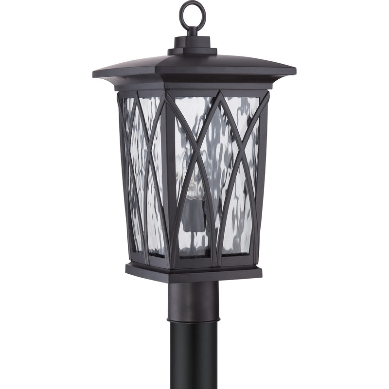 Quoizel Grover 10.5in 1-Light Outdoor Wall Lantern | Craftsman Mystic Black and Clear Water Glass | Front Porch & Entryway | Model GVR9010K