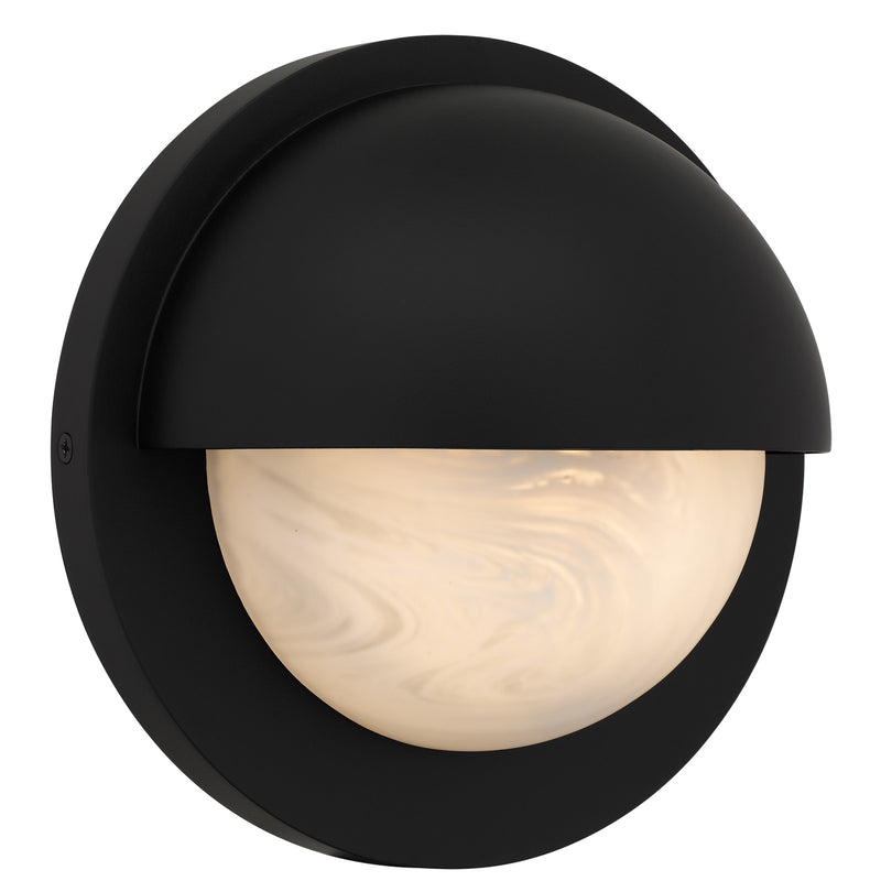 Quoizel Harlowe 8in 1-Light Outdoor Wall Lantern | Modern Matte Black and Etched Alabaster Glass | Porch & Entryway | Model HARL8408MBK