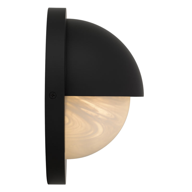 Quoizel Harlowe 8in 1-Light Outdoor Wall Lantern | Modern Matte Black and Etched Alabaster Glass | Porch & Entryway | Model HARL8408MBK