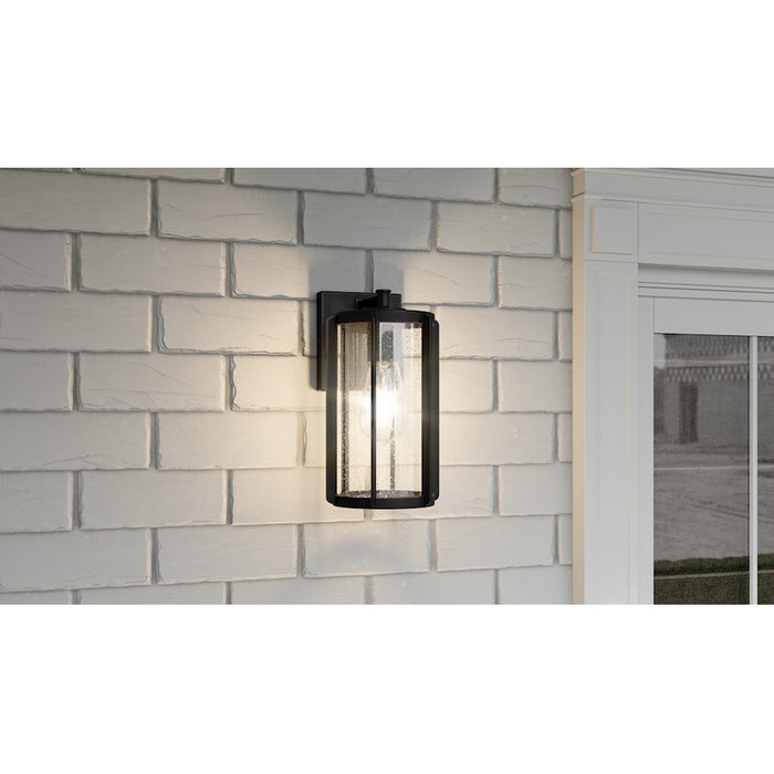 Quoizel Hazel 1 Light Outdoor Lantern, Earth Black/Clear Seeded