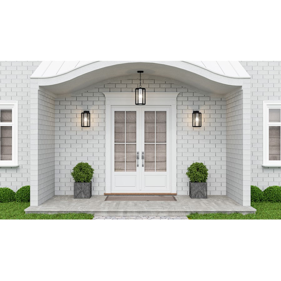 Quoizel Hazel 1 Light Outdoor Lantern, Earth Black/Clear Seeded