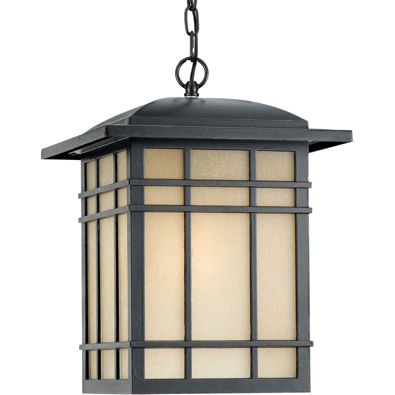 Quoizel Hillcrest 13in 1-Light Outdoor Lantern | Arts & Crafts Imperial Bronze and Amber Linen Glass | Front Porch & Entryway | Model HC1913IB