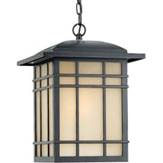 Quoizel Hillcrest 13in 1-Light Outdoor Lantern | Arts & Crafts Imperial Bronze and Amber Linen Glass | Front Porch & Entryway | Model HC1913IB