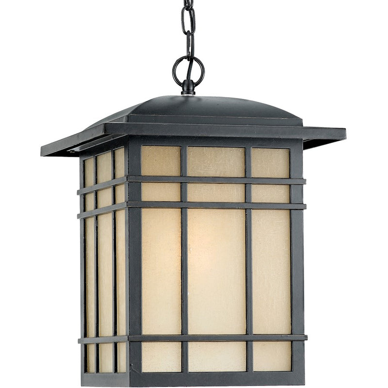 Quoizel Hillcrest 13in 1-Light Outdoor Lantern | Arts & Crafts Imperial Bronze and Amber Linen Glass | Front Porch & Entryway | Model HC1913IB