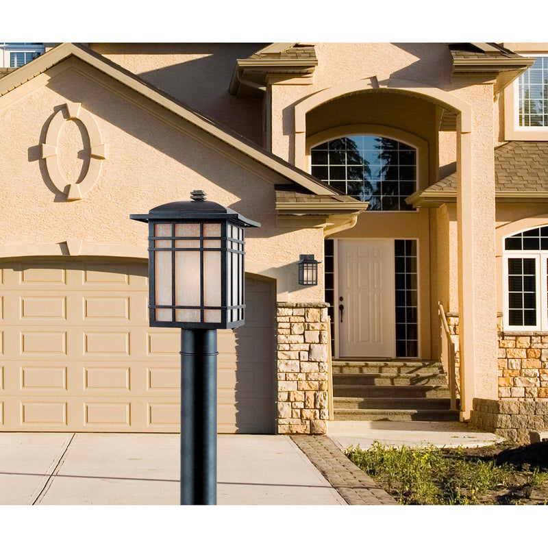 Quoizel Hillcrest 9in 1-Light Outdoor Lantern | Arts & Crafts Imperial Bronze and Amber Linen Glass | Front Porch & Entryway | Model HC8409IB