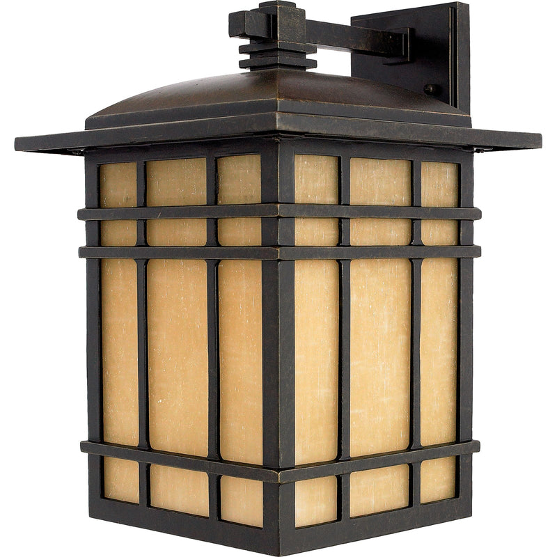 Quoizel Hillcrest 12in 1-Light Outdoor Lantern | Arts and Crafts Imperial Bronze and Amber Linen Glass | Front Porch & Entryway | Model HC8411IB