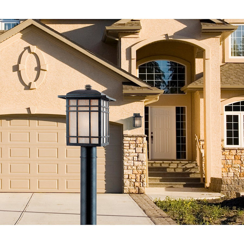 Quoizel Hillcrest 11in 1-Light Outdoor Lantern | Arts and Crafts Imperial Bronze and Amber Linen Glass | Front Porch & Entryway | Model HC9011IB