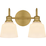 Quoizel Hinton 14in 2-Light Bath Light | Aged Brass Steel and Opal Etched Glass | Bathroom Vanity | 14 x 6.5 x 9 in | Model HIN8614AB