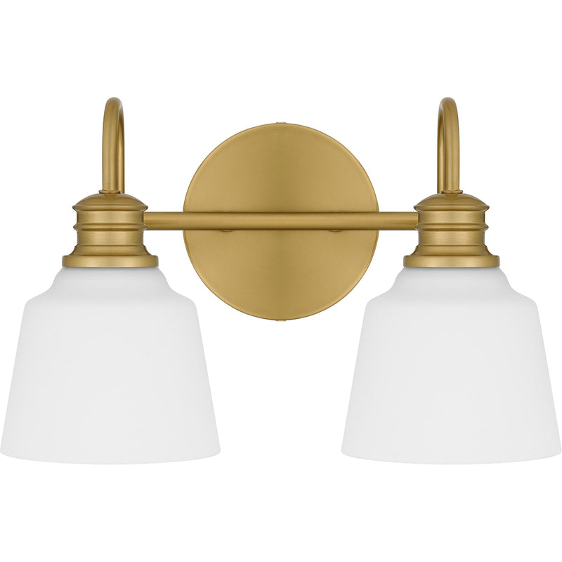 Quoizel Hinton 14in 2-Light Bath Light | Aged Brass Steel and Opal Etched Glass | Bathroom Vanity | 14 x 6.5 x 9 in | Model HIN8614AB