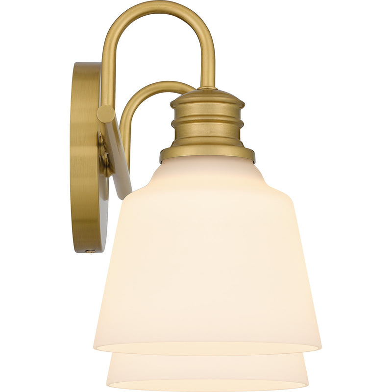 Quoizel Hinton 14in 2-Light Bath Light | Aged Brass Steel and Opal Etched Glass | Bathroom Vanity | 14 x 6.5 x 9 in | Model HIN8614AB