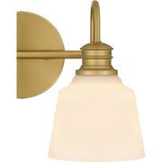 Quoizel Hinton 14in 2-Light Bath Light | Aged Brass Steel and Opal Etched Glass | Bathroom Vanity | 14 x 6.5 x 9 in | Model HIN8614AB