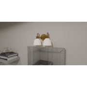 Quoizel Hinton 14in 2-Light Bath Light | Aged Brass Steel and Opal Etched Glass | Bathroom Vanity | 14 x 6.5 x 9 in | Model HIN8614AB