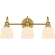 Quoizel Hinton 22in 3-Light Vanity Light | Traditional Aged Brass and Opal Etched Glass | Bathroom Vanity | 22 x 6.5 x 9 in | Model HIN8622AB