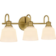Quoizel Hinton 22in 3-Light Vanity Light | Traditional Aged Brass and Opal Etched Glass | Bathroom Vanity | 22 x 6.5 x 9 in | Model HIN8622AB
