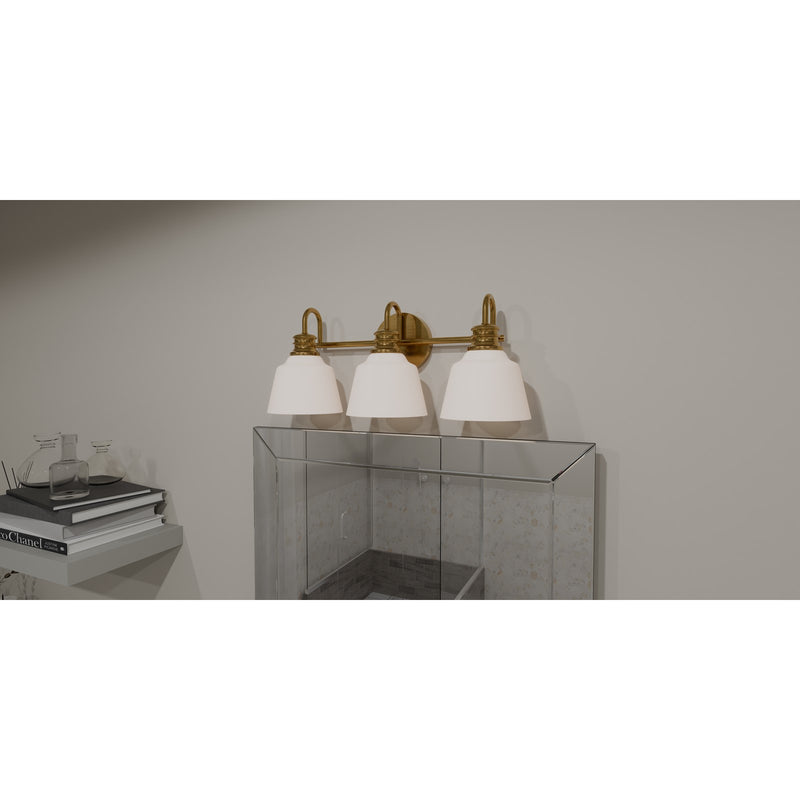 Quoizel Hinton 22in 3-Light Vanity Light | Traditional Aged Brass and Opal Etched Glass | Bathroom Vanity | 22 x 6.5 x 9 in | Model HIN8622AB