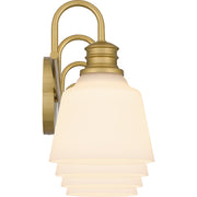 Quoizel Hinton 30in 4-Light Vanity Light | Traditional Aged Brass and Opal Etched Glass | Bathroom Vanity | 30.5 x 6.5 x 9 in | Model HIN8630AB