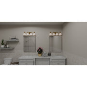 Quoizel Hinton 30in 4-Light Vanity Light | Traditional Aged Brass and Opal Etched Glass | Bathroom Vanity | 30.5 x 6.5 x 9 in | Model HIN8630AB