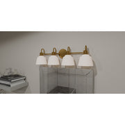 Quoizel Hinton 30in 4-Light Vanity Light | Traditional Aged Brass and Opal Etched Glass | Bathroom Vanity | 30.5 x 6.5 x 9 in | Model HIN8630AB