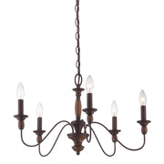 Quoizel Holbrook 24in 5-Light Chandelier | Americana Tuscan Brown Steel and Wood | Dining Room & Foyer | 24 x 24 x 14.25 in | Model HK5005TC
