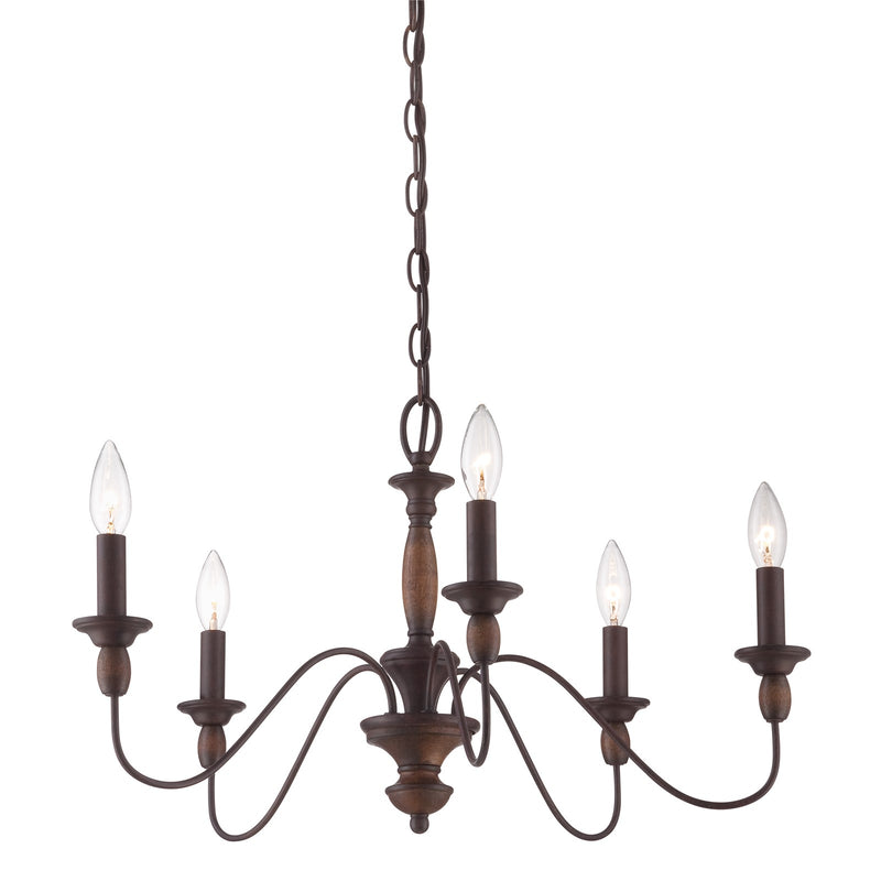 Quoizel Holbrook 24in 5-Light Chandelier | Americana Tuscan Brown Steel and Wood | Dining Room & Foyer | 24 x 24 x 14.25 in | Model HK5005TC