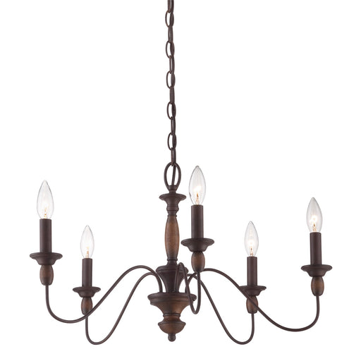 Quoizel Holbrook 24in 5-Light Chandelier | Americana Tuscan Brown Steel and Wood | Dining Room & Foyer | 24 x 24 x 14.25 in | Model HK5005TC
