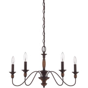 Quoizel Holbrook 24in 5-Light Chandelier | Americana Tuscan Brown Steel and Wood | Dining Room & Foyer | 24 x 24 x 14.25 in | Model HK5005TC