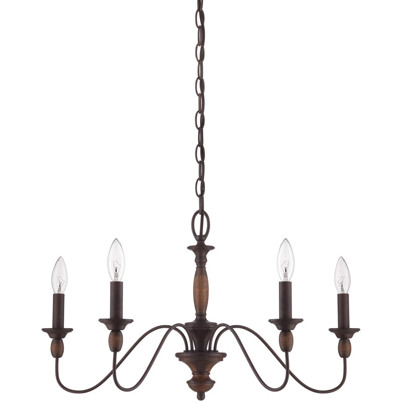 Quoizel Holbrook 24in 5-Light Chandelier | Americana Tuscan Brown Steel and Wood | Dining Room & Foyer | 24 x 24 x 14.25 in | Model HK5005TC