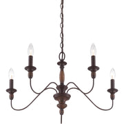 Quoizel Holbrook 24in 5-Light Chandelier | Americana Tuscan Brown Steel and Wood | Dining Room & Foyer | 24 x 24 x 14.25 in | Model HK5005TC