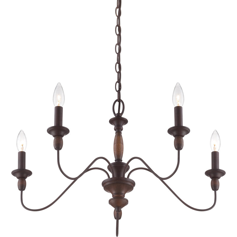 Quoizel Holbrook 24in 5-Light Chandelier | Americana Tuscan Brown Steel and Wood | Dining Room & Foyer | 24 x 24 x 14.25 in | Model HK5005TC