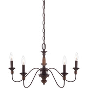 Quoizel Holbrook 24in 5-Light Chandelier | Americana Tuscan Brown Steel and Wood | Dining Room & Foyer | 24 x 24 x 14.25 in | Model HK5005TC