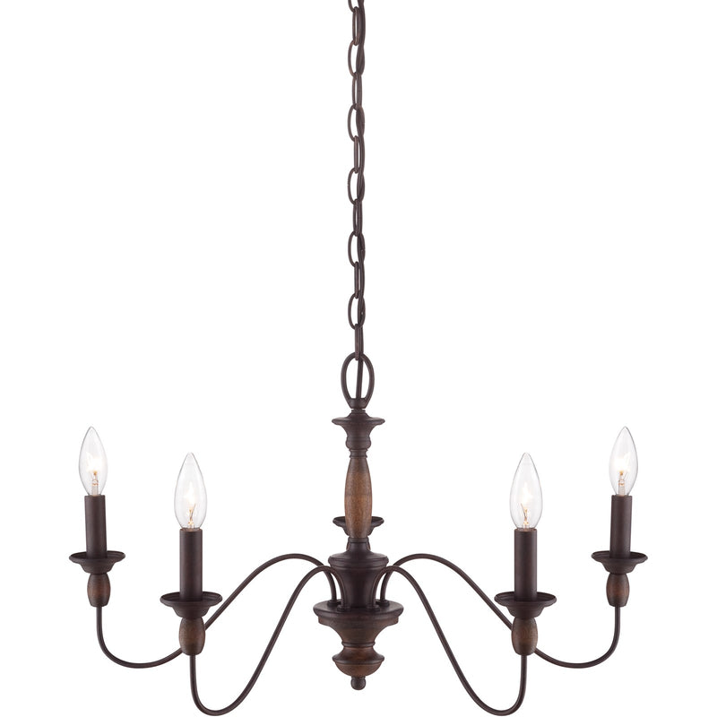 Quoizel Holbrook 24in 5-Light Chandelier | Americana Tuscan Brown Steel and Wood | Dining Room & Foyer | 24 x 24 x 14.25 in | Model HK5005TC