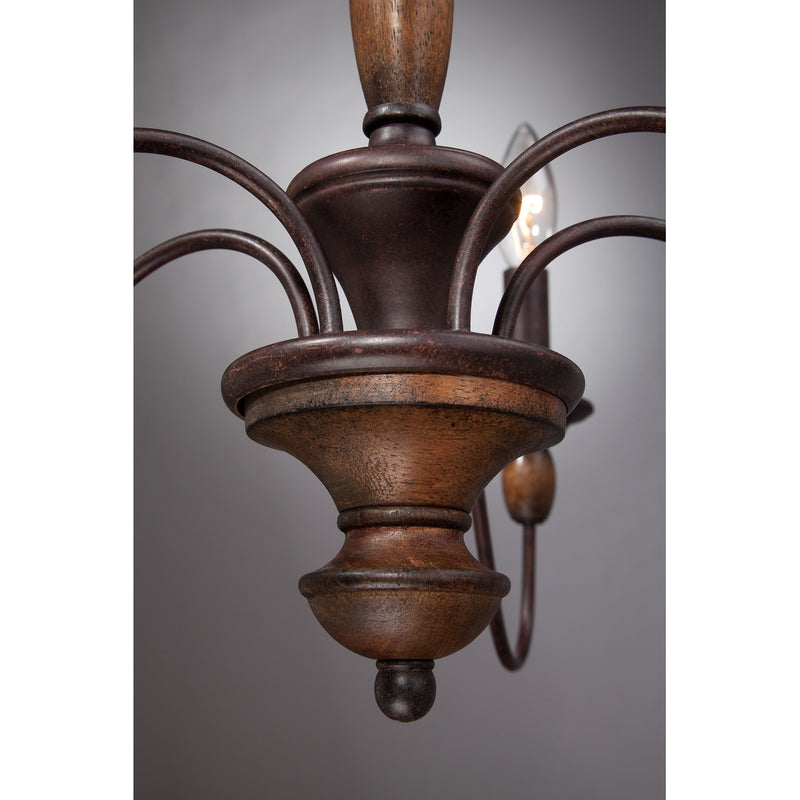 Quoizel Holbrook 24in 5-Light Chandelier | Americana Tuscan Brown Steel and Wood | Dining Room & Foyer | 24 x 24 x 14.25 in | Model HK5005TC