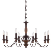 Quoizel Holbrook 29in 8-Light Chandelier | Americana Tuscan Brown Steel and Wood | Dining Room & Foyer | 29 x 29 x 19.5 in | Model HK5008TC