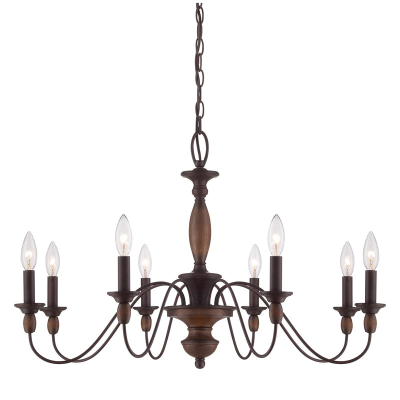 Quoizel Holbrook 29in 8-Light Chandelier | Americana Tuscan Brown Steel and Wood | Dining Room & Foyer | 29 x 29 x 19.5 in | Model HK5008TC