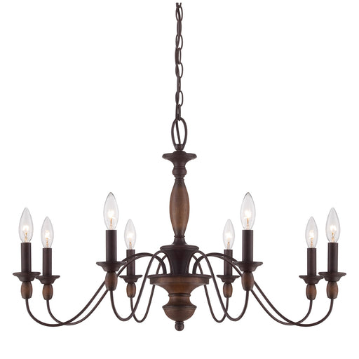 Quoizel Holbrook 29in 8-Light Chandelier | Americana Tuscan Brown Steel and Wood | Dining Room & Foyer | 29 x 29 x 19.5 in | Model HK5008TC