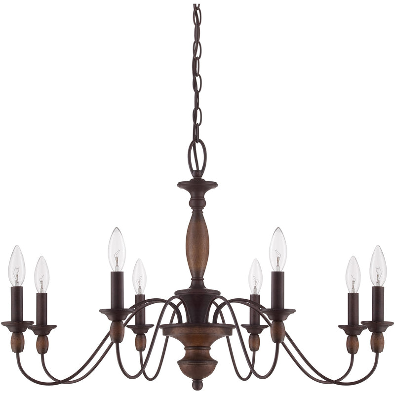 Quoizel Holbrook 29in 8-Light Chandelier | Americana Tuscan Brown Steel and Wood | Dining Room & Foyer | 29 x 29 x 19.5 in | Model HK5008TC