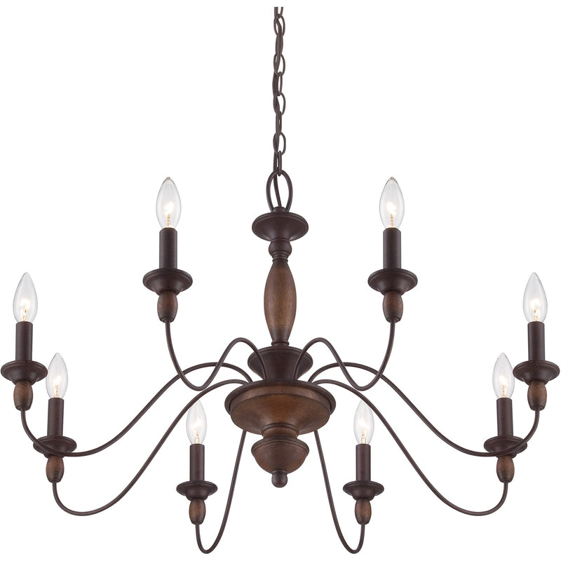 Quoizel Holbrook 29in 8-Light Chandelier | Americana Tuscan Brown Steel and Wood | Dining Room & Foyer | 29 x 29 x 19.5 in | Model HK5008TC
