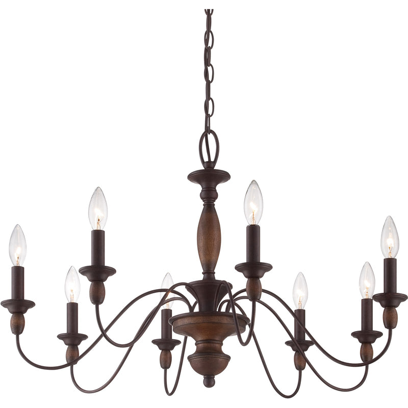 Quoizel Holbrook 29in 8-Light Chandelier | Americana Tuscan Brown Steel and Wood | Dining Room & Foyer | 29 x 29 x 19.5 in | Model HK5008TC