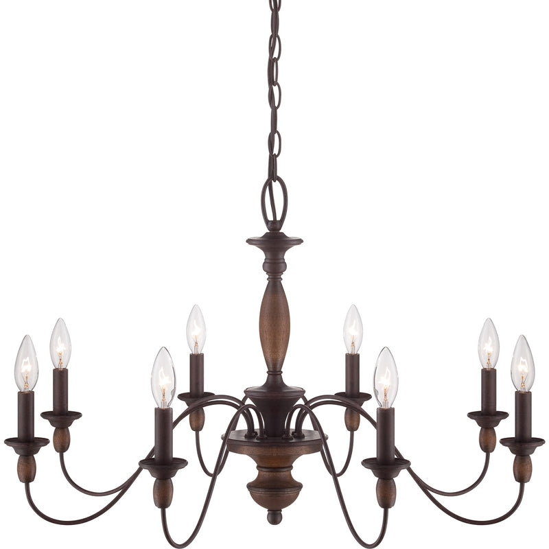 Quoizel Holbrook 29in 8-Light Chandelier | Americana Tuscan Brown Steel and Wood | Dining Room & Foyer | 29 x 29 x 19.5 in | Model HK5008TC